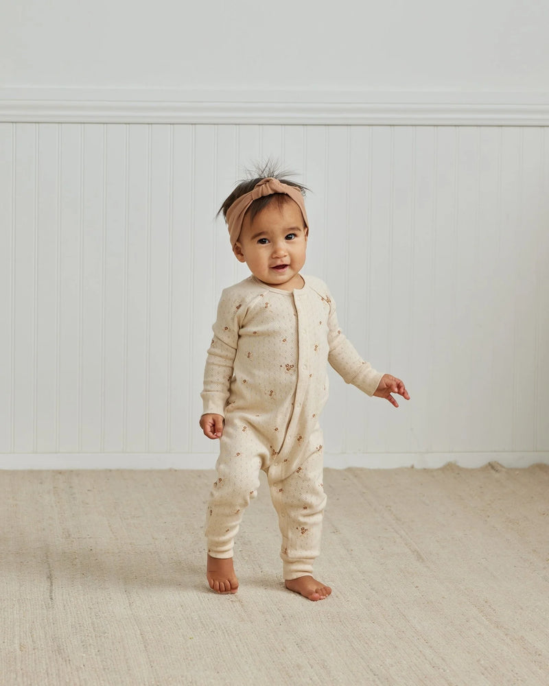 Quincy Mae | Pointelle Long Sleeve Romper - Ditsy Clay