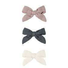 Quincy Mae | Bow w/ Clip Set - Indigo, Mauve, Ivory