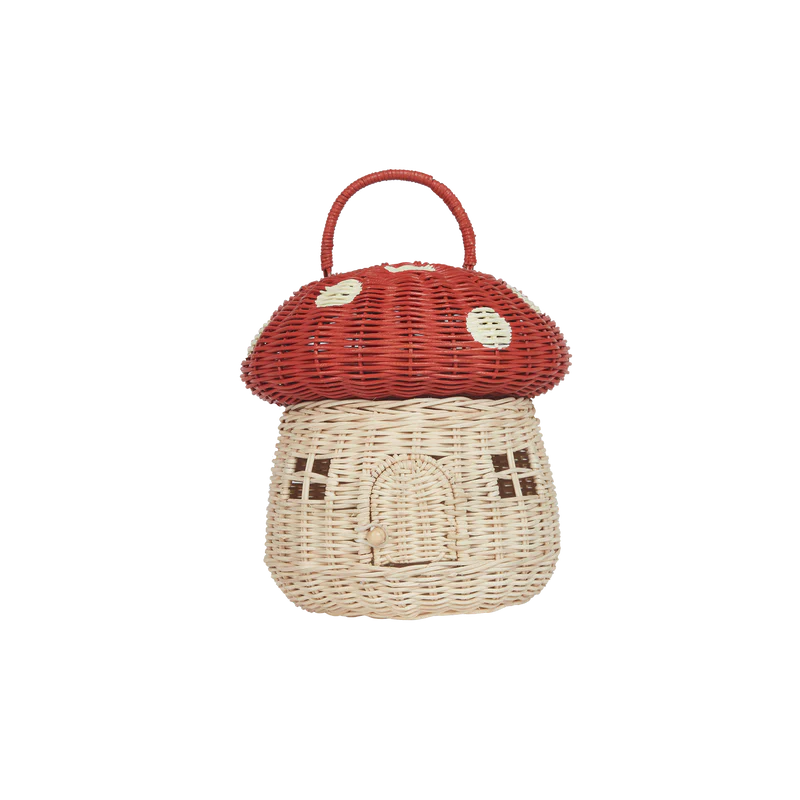 Olli Ella || Rattan Mushroom Basket - Red