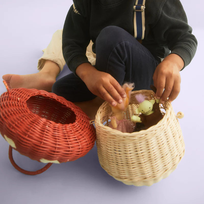 Olli Ella || Rattan Mushroom Basket - Red