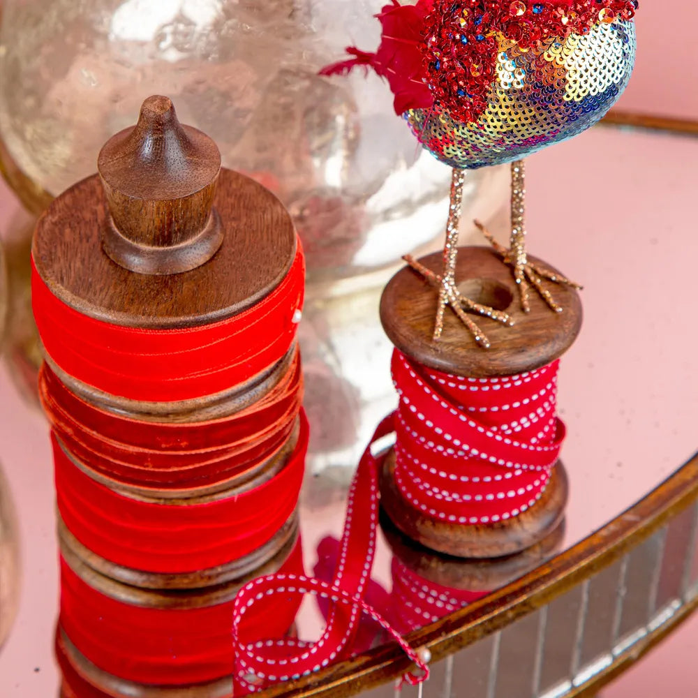 Red Grosgrain Ribbon on Wooden Spool