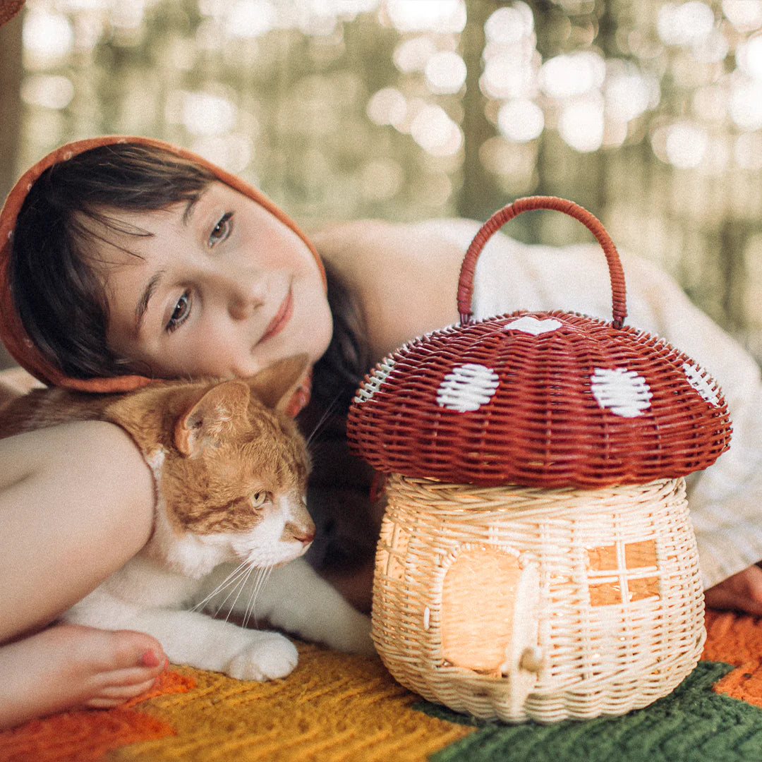 Olli Ella || Rattan Mushroom Basket - Red