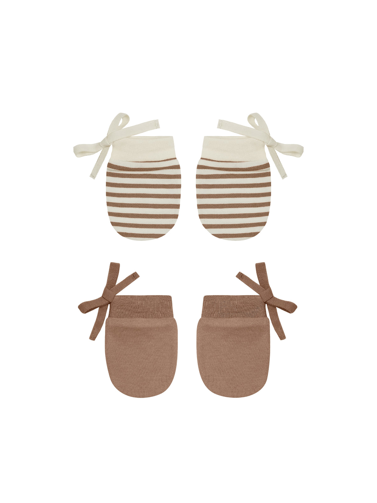 Quincy Mae | No Scratch Mittens Set Cocoa Stripe & Ivory