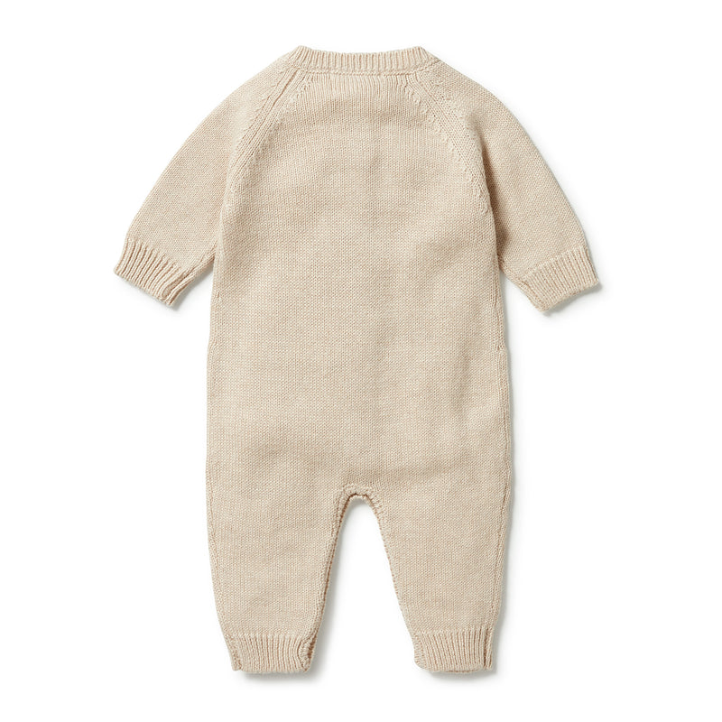 Wilson + Frenchy | Knitted Button Growsuit - Oatmeal Melange